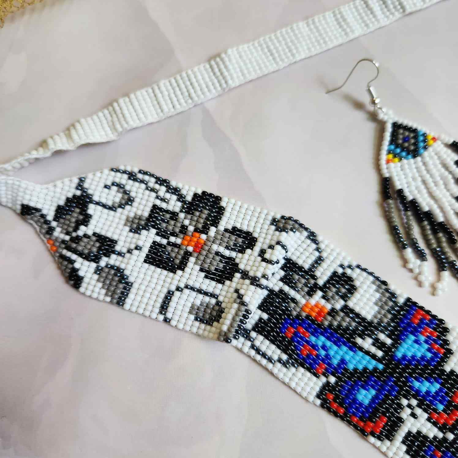 bead necklace set black and white blue butterfly floral design necklace daily wear necklace for office and party. 