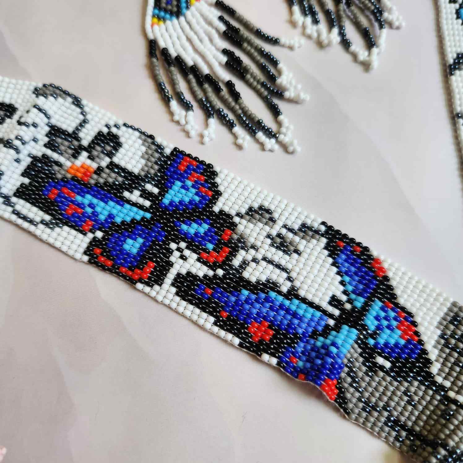 bead necklace set black and white blue butterfly floral design necklace daily wear necklace for office and party. 