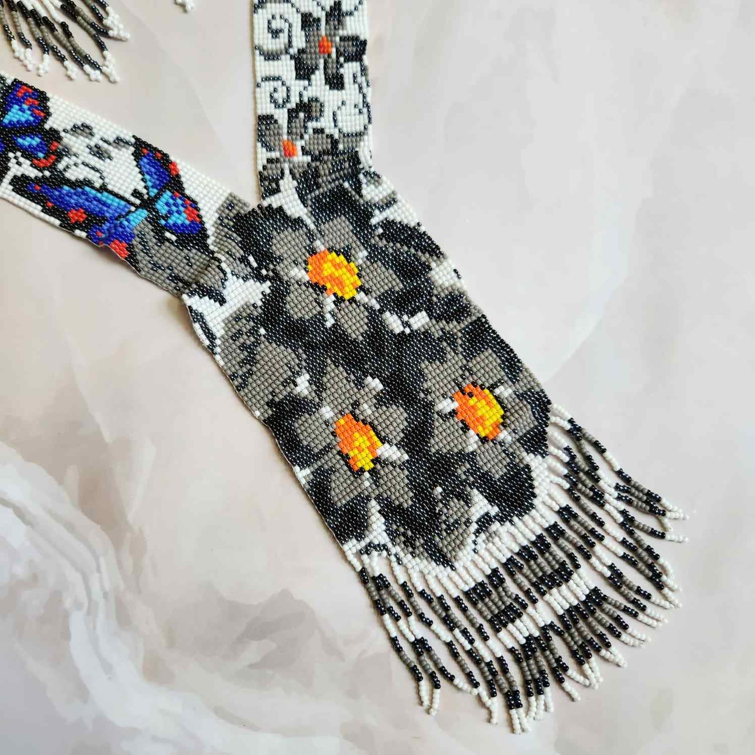 bead necklace set black and white blue butterfly floral design necklace daily wear necklace for office and party. 