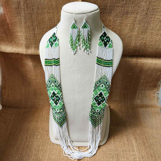 bead loom necklace long necklace layer necklace geometric design party necklace for saree formal wear statement necklace set