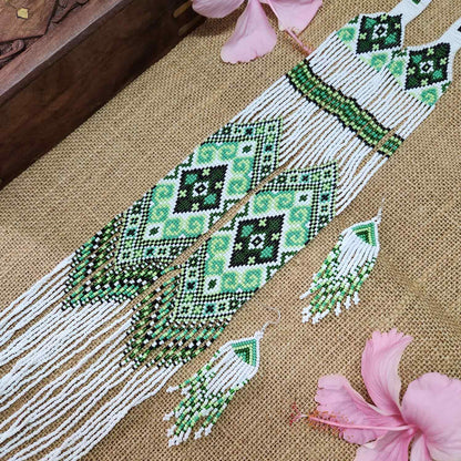 bead loom necklace long necklace layer necklace geometric design party necklace for saree formal wear statement necklace set