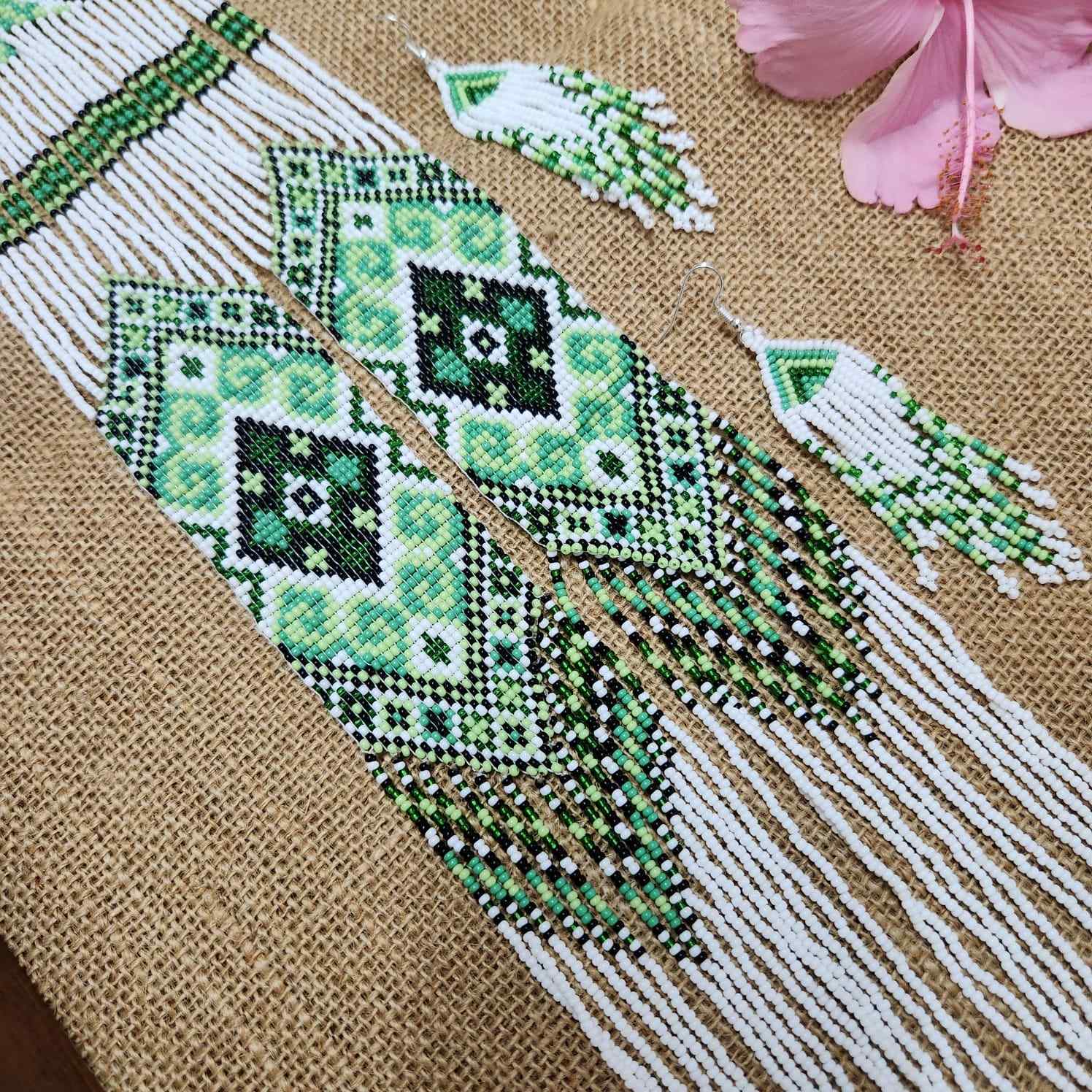 bead loom necklace long necklace layer necklace geometric design party necklace for saree formal wear statement necklace set