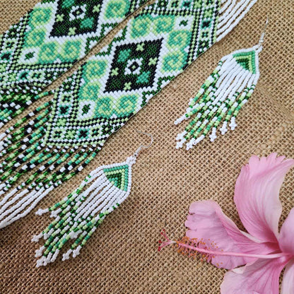 bead loom necklace long necklace layer necklace geometric design party necklace for saree formal wear statement necklace set