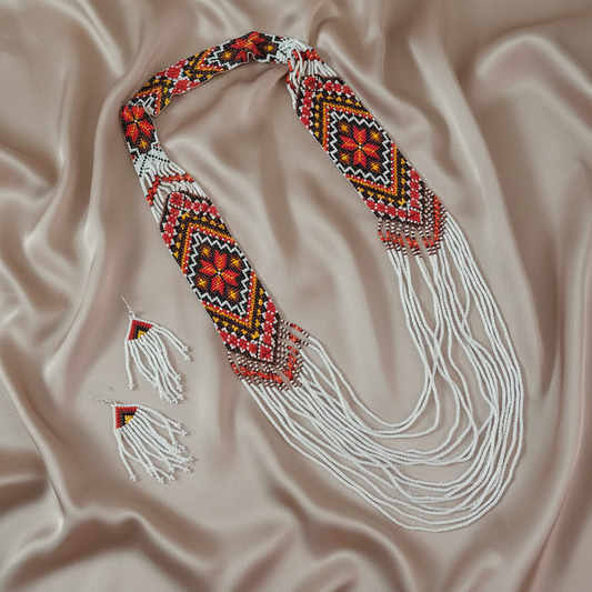 Moksha red geometric bead layer necklace set