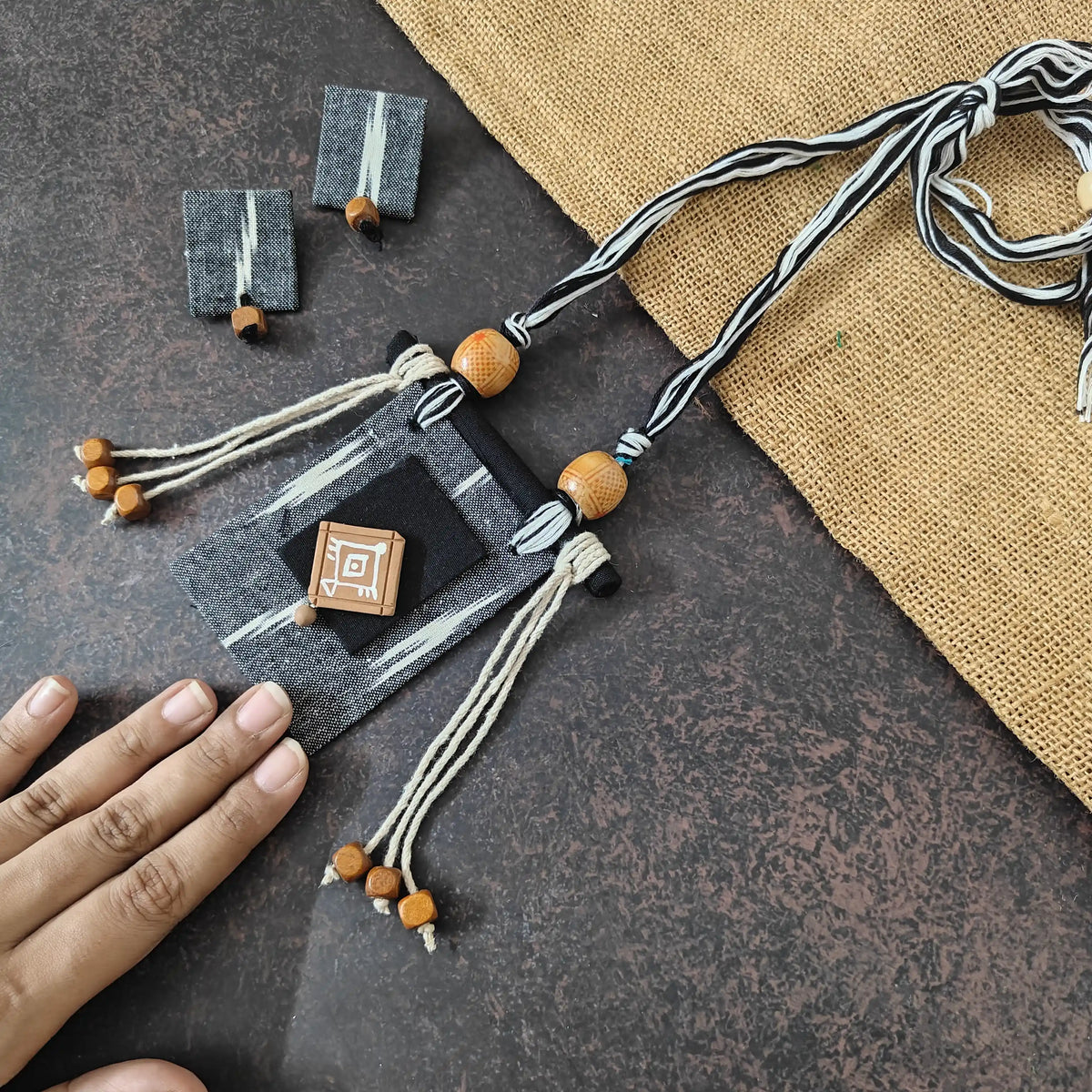 Mrinmayi grey fabric necklace set