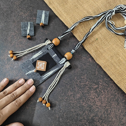 Mrinmayi grey fabric necklace set