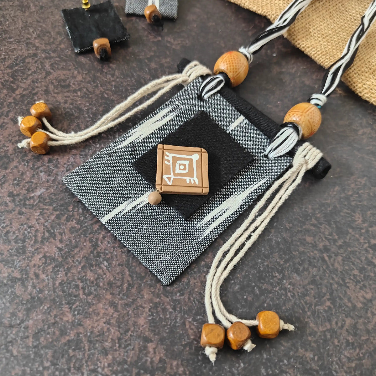 Mrinmayi grey fabric necklace set