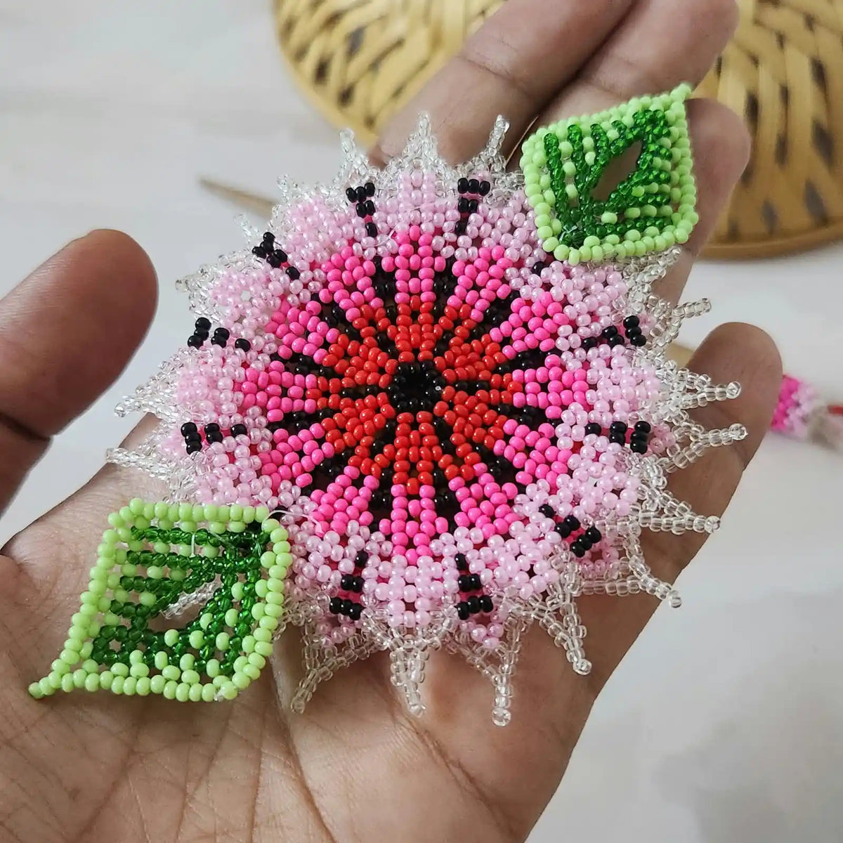 Murali Pink Bead Floral Hair Clip
