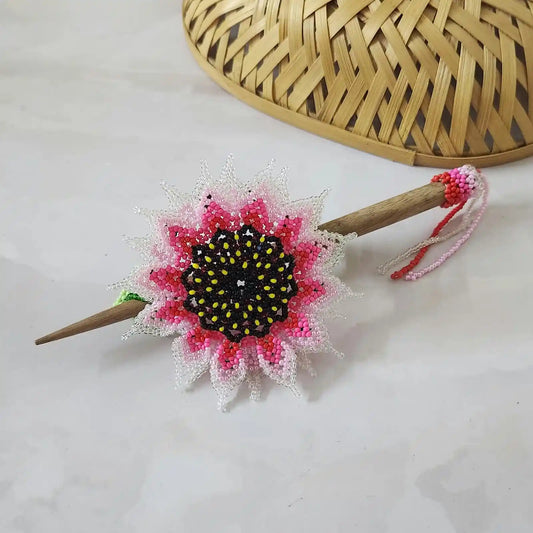 Murali Pink Bead Floral Hair Clip