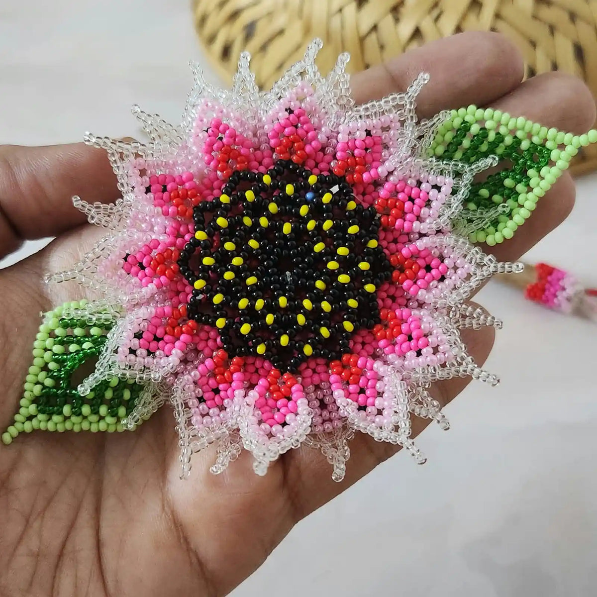 Murali Pink Bead Floral Hair Clip