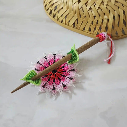 Murali Pink Bead Floral Hair Clip
