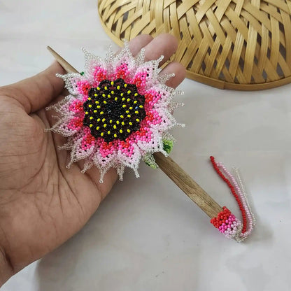 Murali Pink Bead Floral Hair Clip