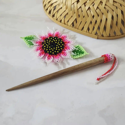 Murali Pink Bead Floral Hair Clip
