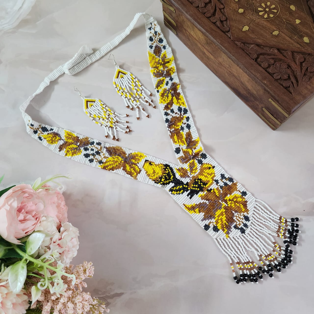 party wear jewellery bead necklace earrings set bird and leaves officewear jewellery wedding bridal jewellery 