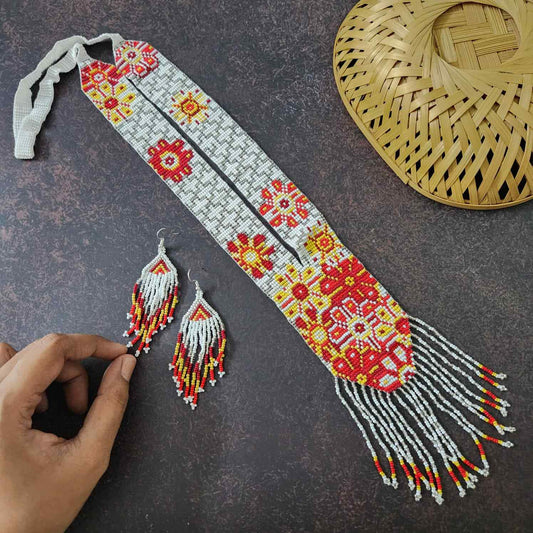 floral bead necklace party necklace jewellery earrings danglers long necklace set office wear jewellery for work