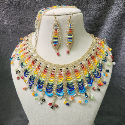 floral necklace multicoloured necklace rainbow necklace gold necklace set bracelet long earrings set bridal set haldi mehndi jewellery sangeet necklace reception jewellery