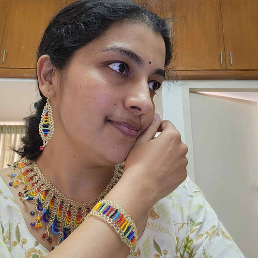 floral necklace multicoloured necklace rainbow necklace gold necklace set bracelet long earrings set bridal set haldi mehndi jewellery sangeet necklace reception jewellery