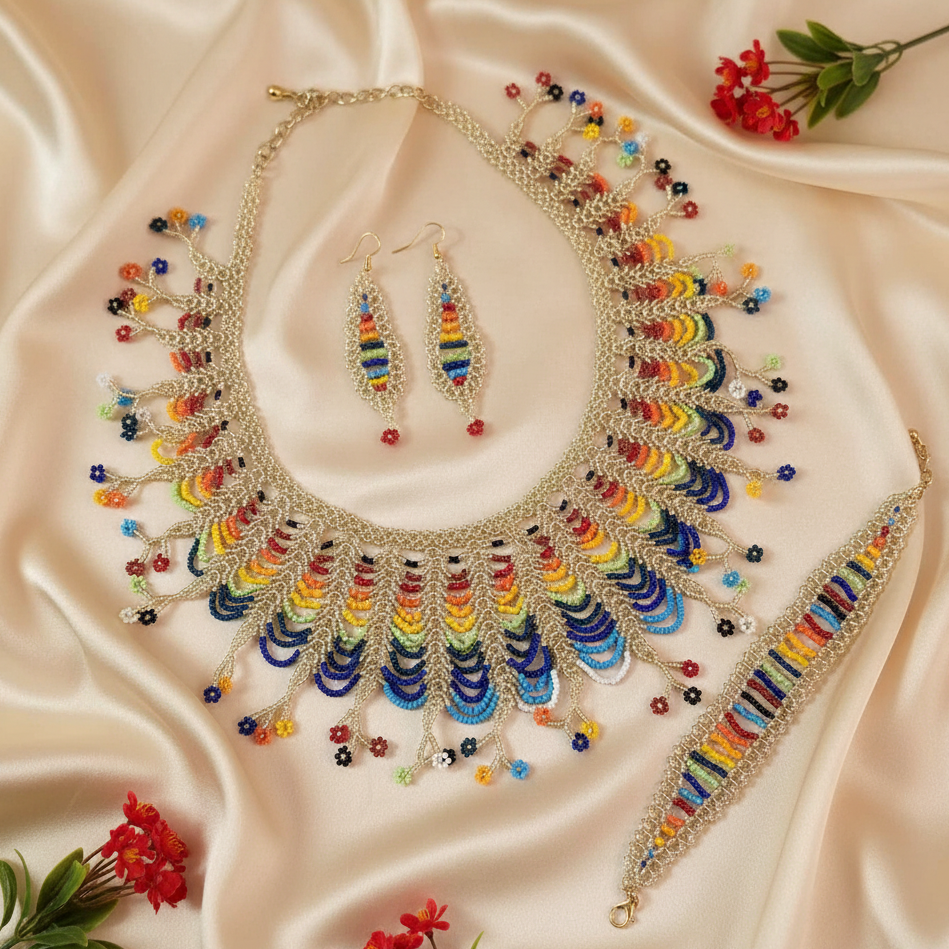 Nika rainbow bead necklace set