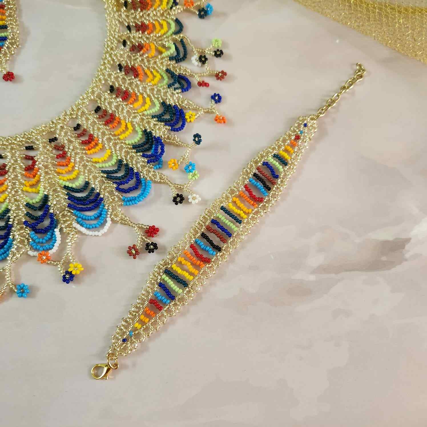 floral necklace multicoloured necklace rainbow necklace gold necklace set bracelet long earrings set bridal set haldi mehndi jewellery sangeet necklace reception jewellery