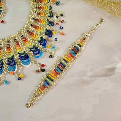 floral necklace multicoloured necklace rainbow necklace gold necklace set bracelet long earrings set bridal set haldi mehndi jewellery sangeet necklace reception jewellery