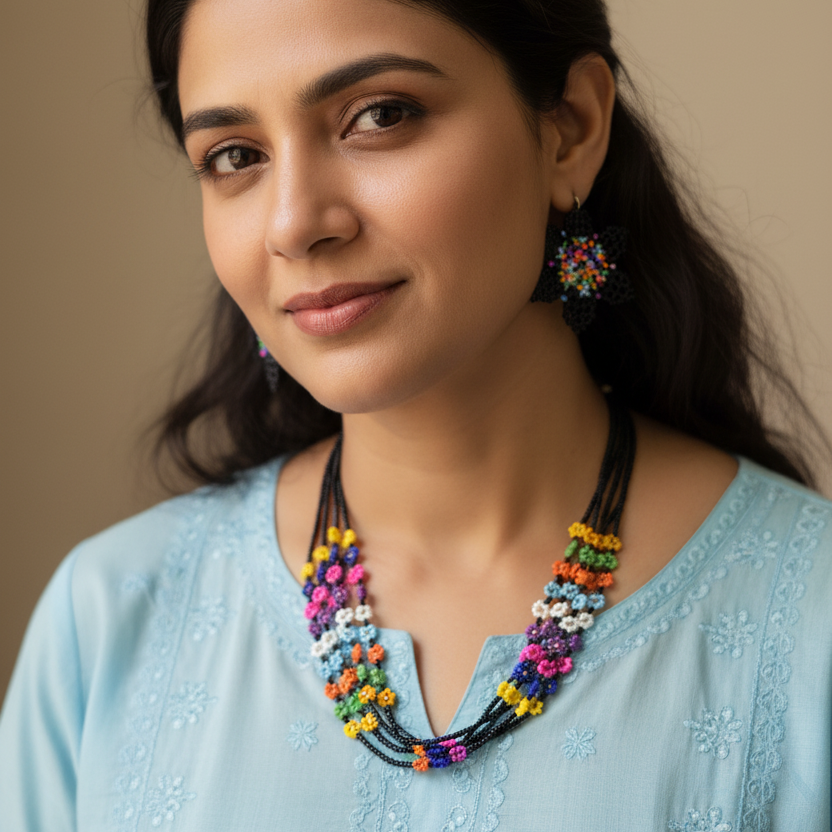 Nikita black bead necklace set