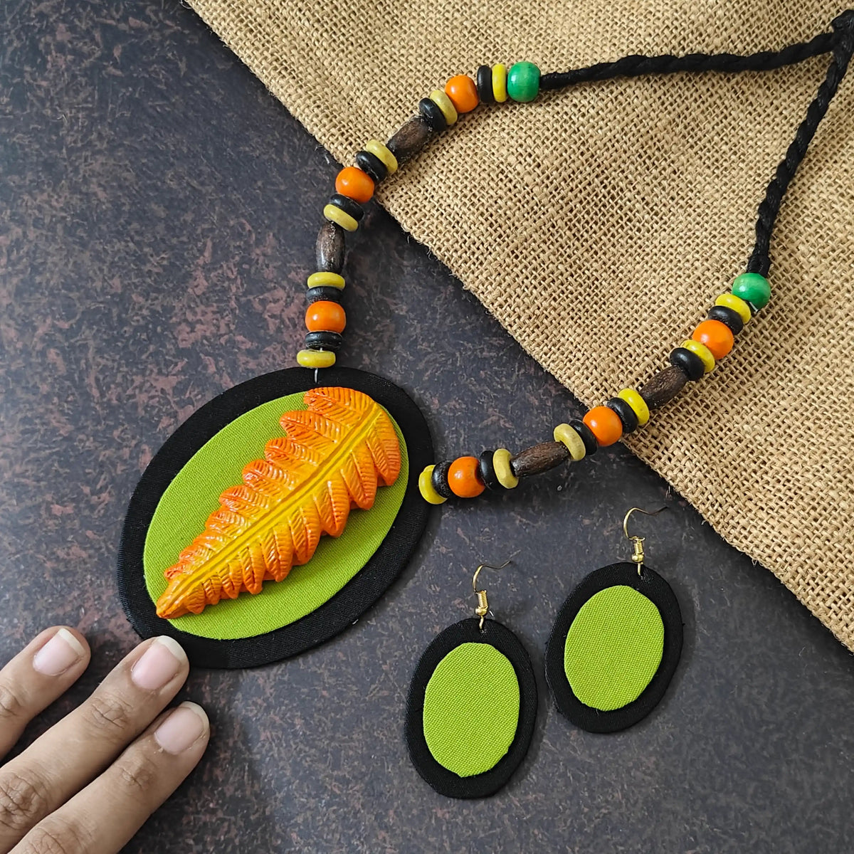 Nirmita black fabric necklace set