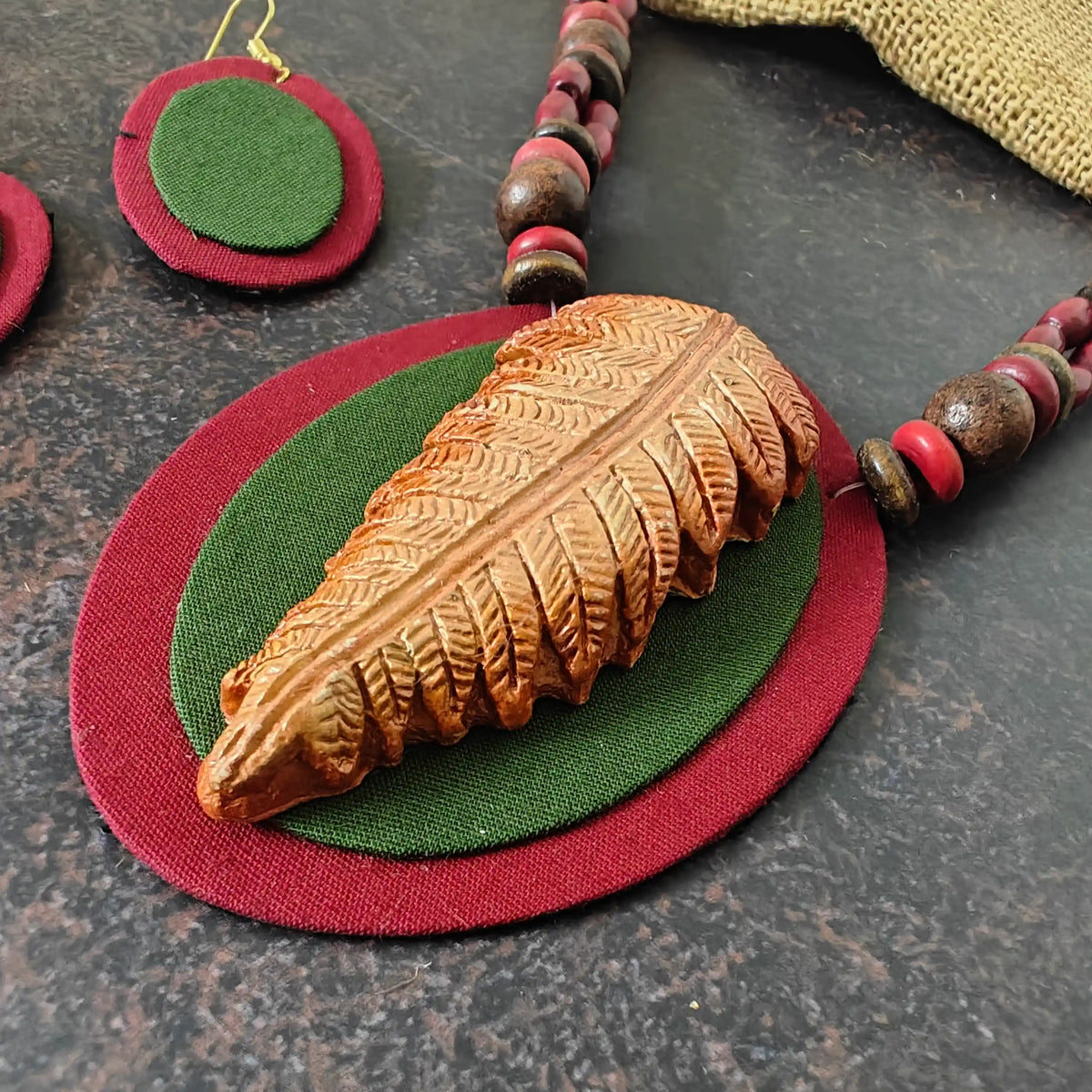 Nirmita maroon fabric necklace set