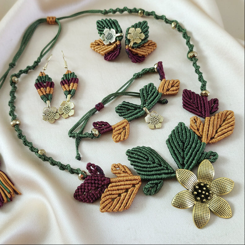 flower and leaves statement necklace and earrings set for women party wear necklace set floral necklace earrings for office formal