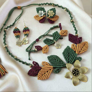 flower and leaves statement necklace and earrings set for women party wear necklace set floral necklace earrings for office formal