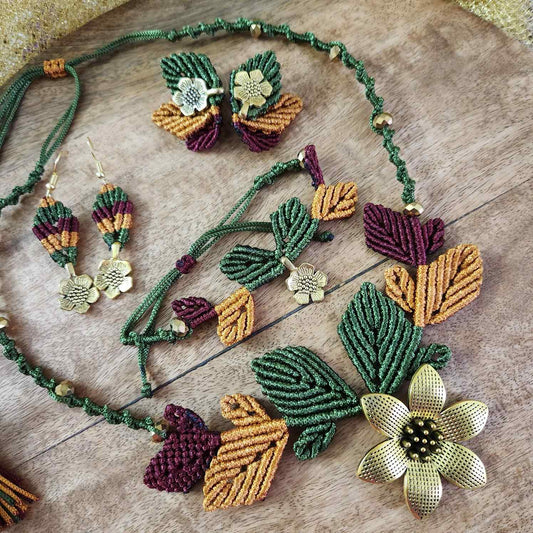 flower and leaves statement necklace and earrings set for women party wear necklace set floral necklace earrings for office formal
