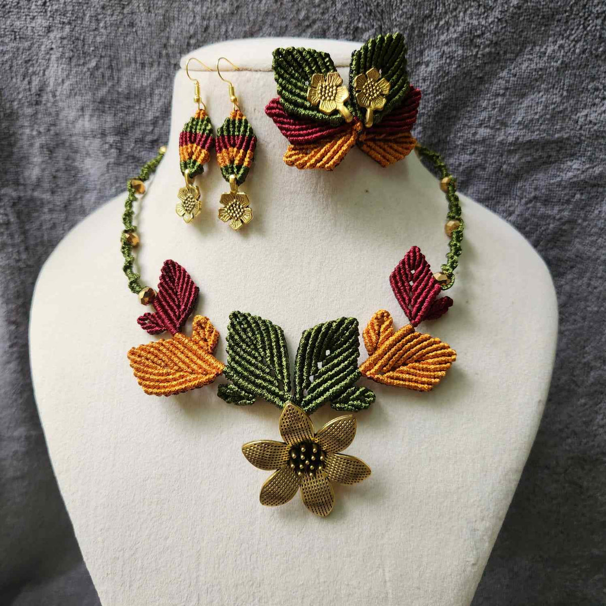 flower and leaves statement necklace and earrings set for women party wear necklace set floral necklace earrings for office formal