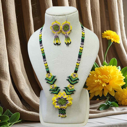 bead necklace flower necklace 3D necklace layer haldi necklace set flower earrings yellow necklace