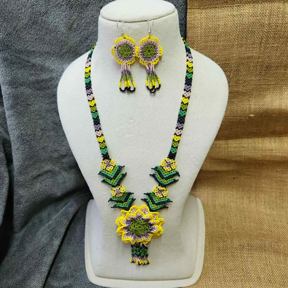bead necklace flower necklace 3D necklace layer haldi necklace set flower earrings yellow necklace