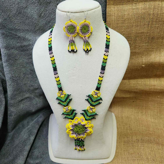 bead necklace flower necklace 3D necklace layer haldi necklace set flower earrings yellow necklace