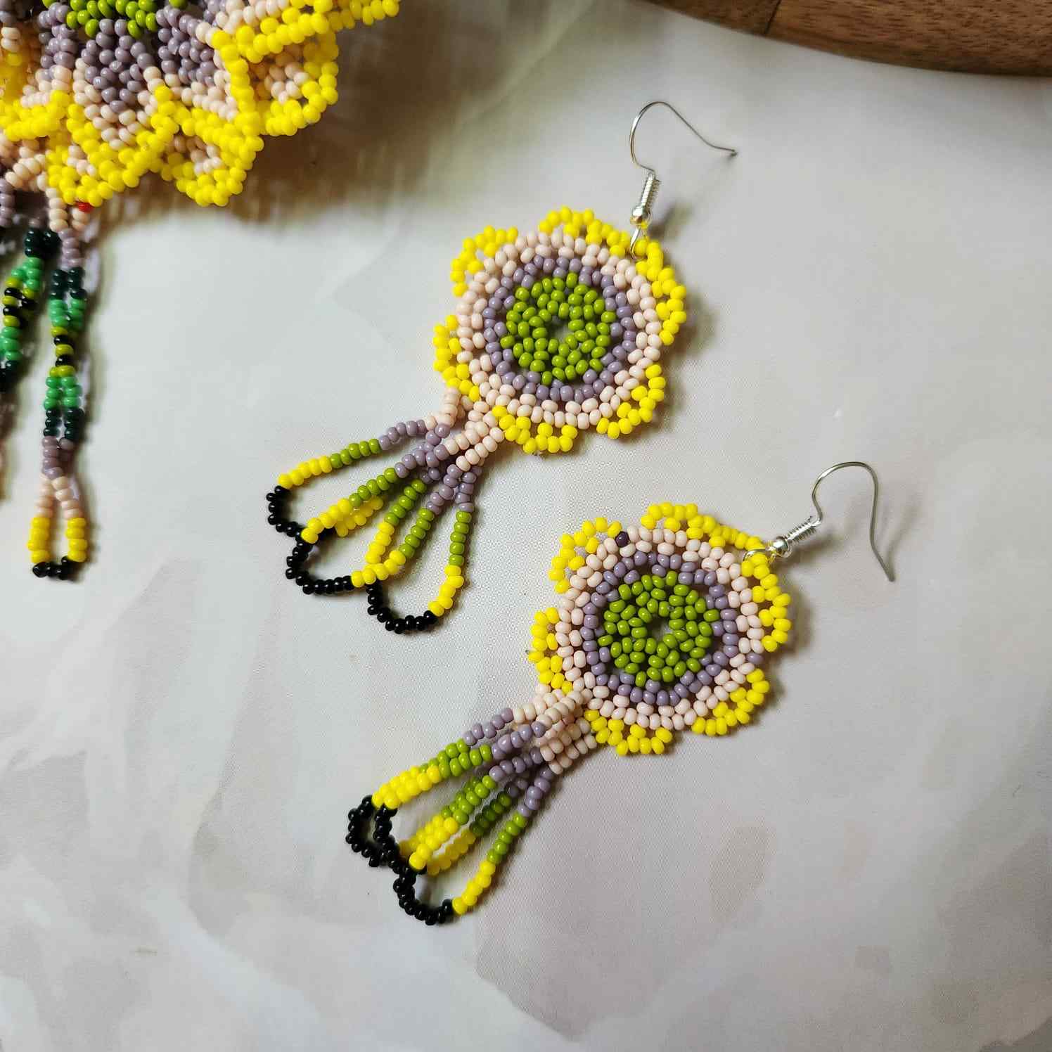 bead necklace flower necklace 3D necklace layer haldi necklace set flower earrings yellow necklace