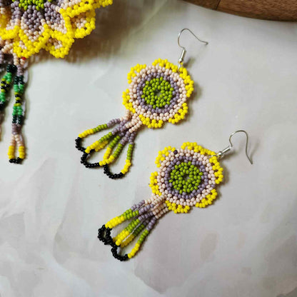 bead necklace flower necklace 3D necklace layer haldi necklace set flower earrings yellow necklace