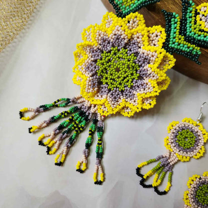 bead necklace flower necklace 3D necklace layer haldi necklace set flower earrings yellow necklace