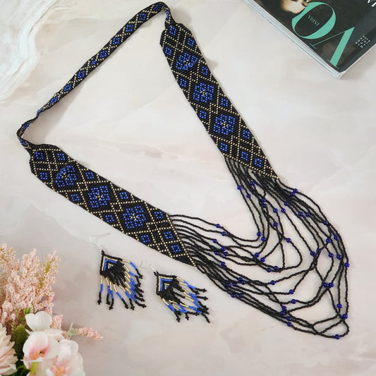 Pramodini geometric bead layer necklace set