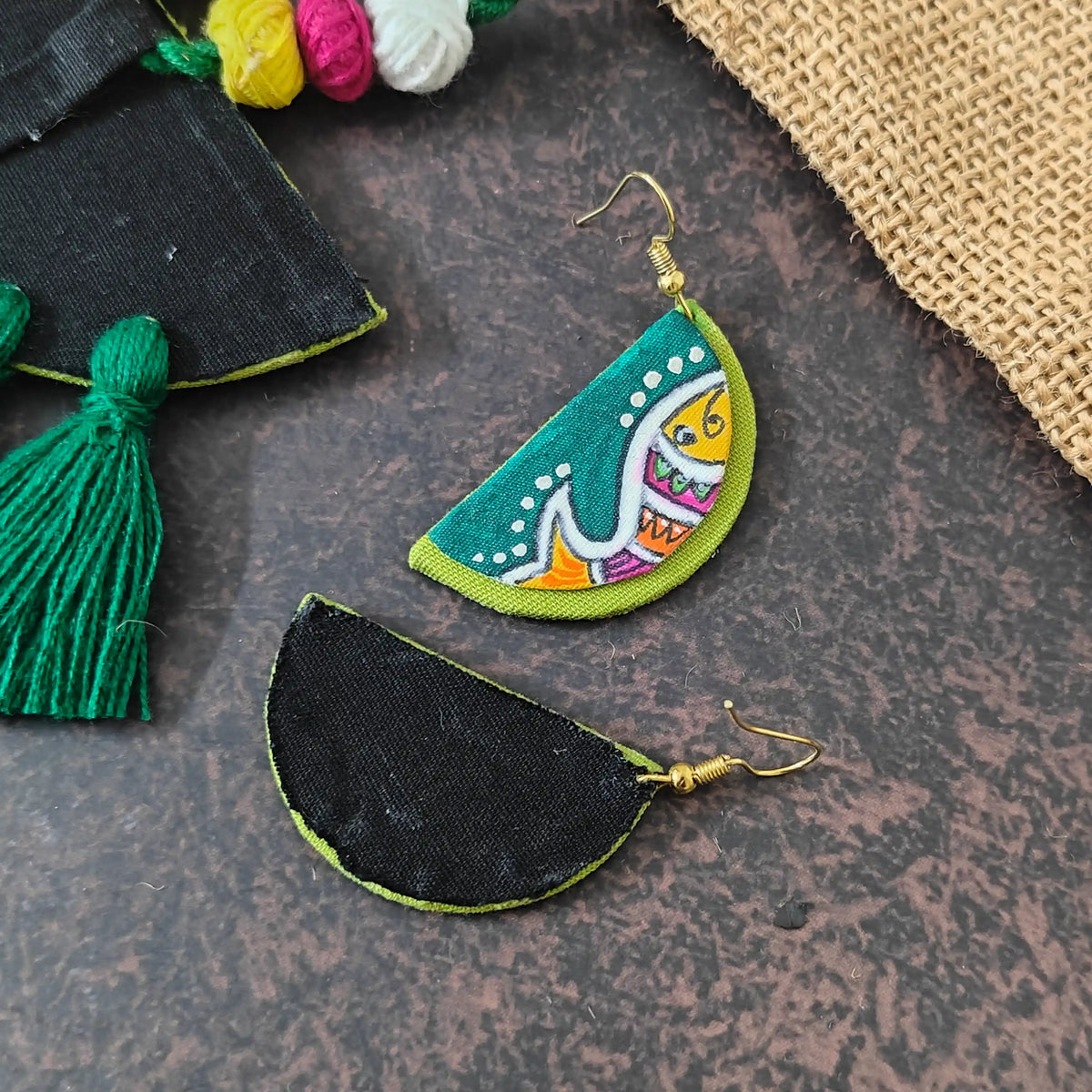 Pratima green fabric necklace set