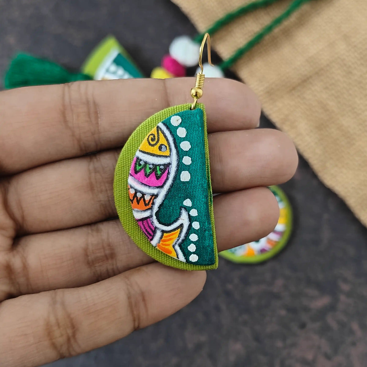 Pratima green fabric necklace set