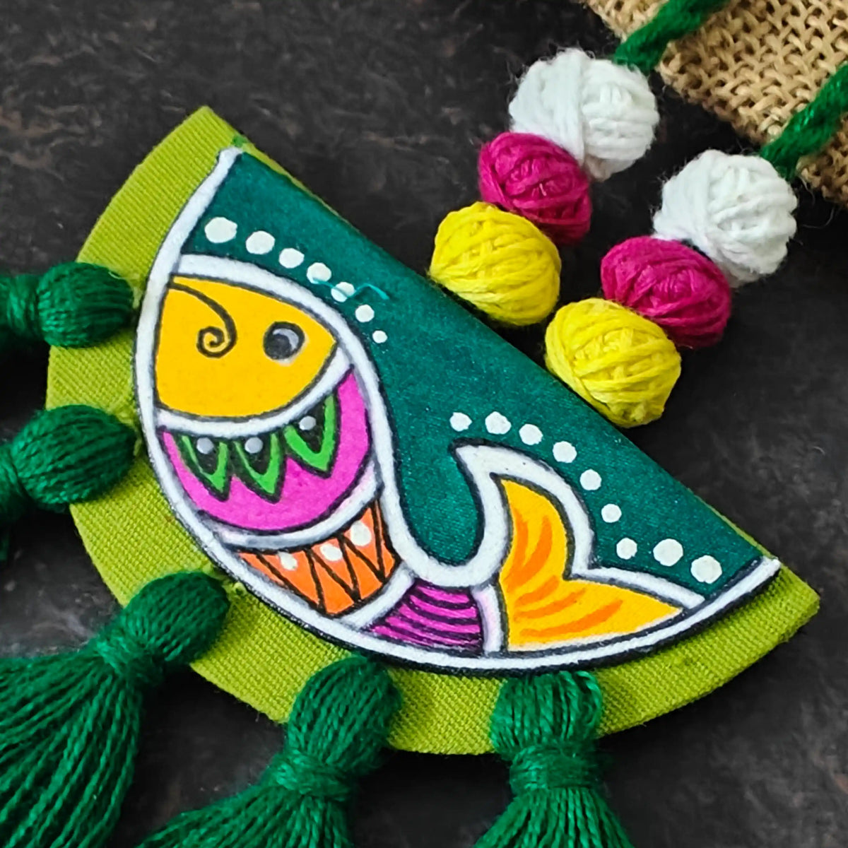 Pratima green fabric necklace set