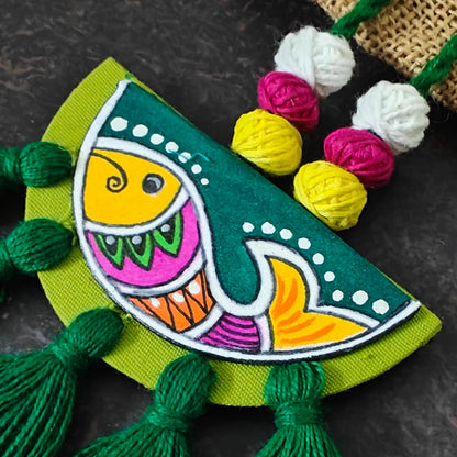 Pratima green fabric necklace set