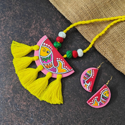 Pratima yellow fabric necklace set