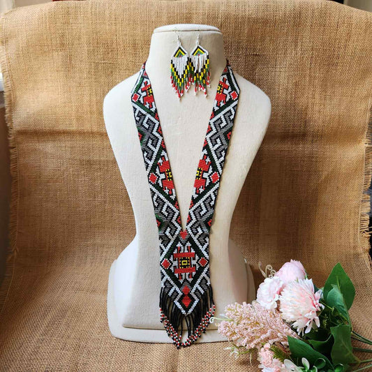 native american design geometric  bead loom necklace with earrings navajo print design daily wear necklace set for office and party