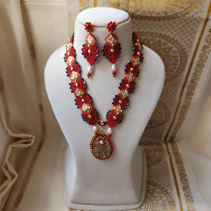 Rakta meenakari macrame necklace set