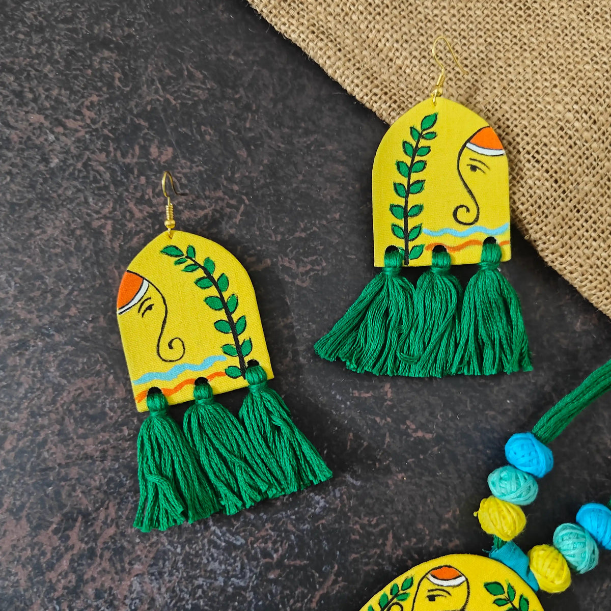 Rangini green fabric necklace set
