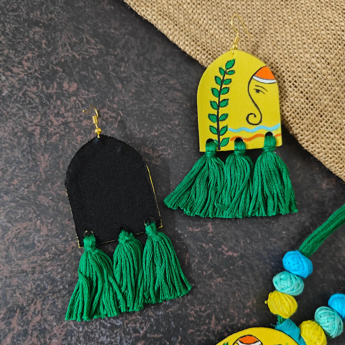 Rangini green fabric necklace set