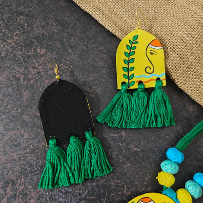 Rangini green fabric necklace set