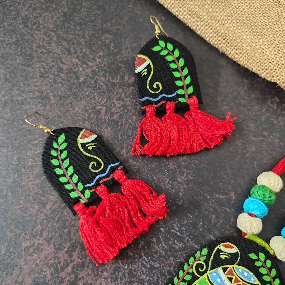 Rangini red fabric necklace set