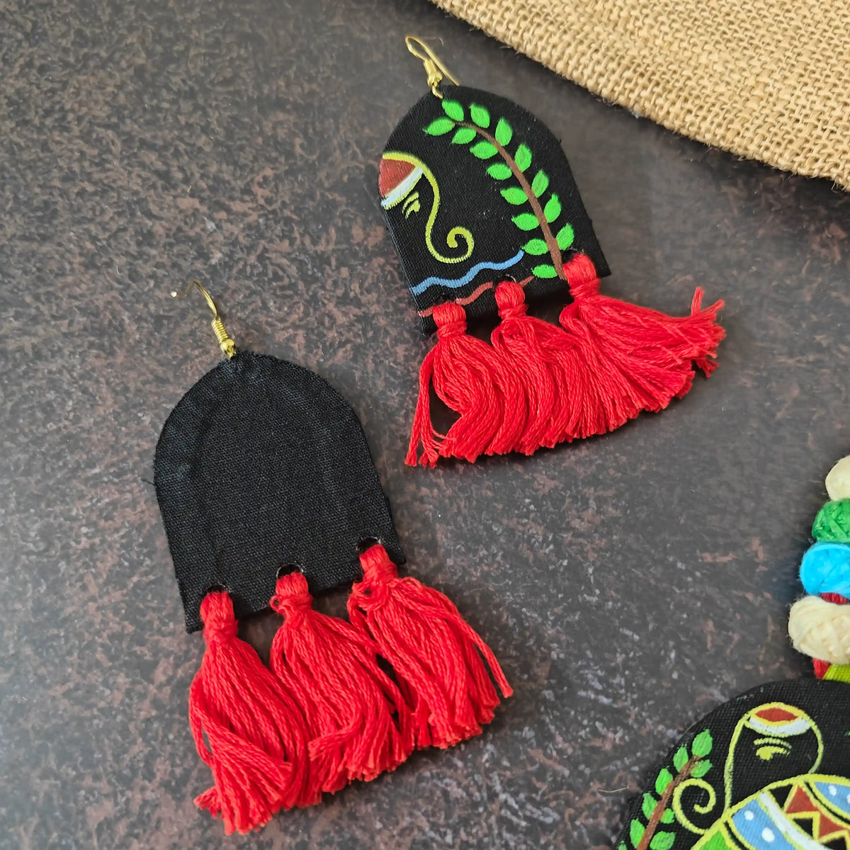 Rangini red fabric necklace set